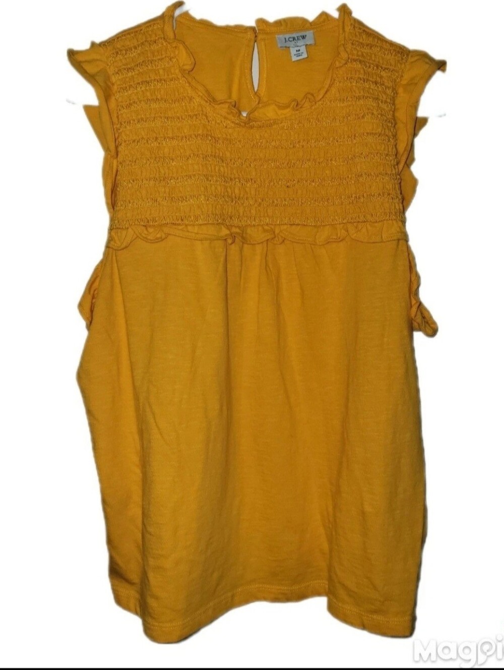 J.Crew Smocked Front Short Ruffled Sleeve Mustard Yellow Size Medium Jersey Knit